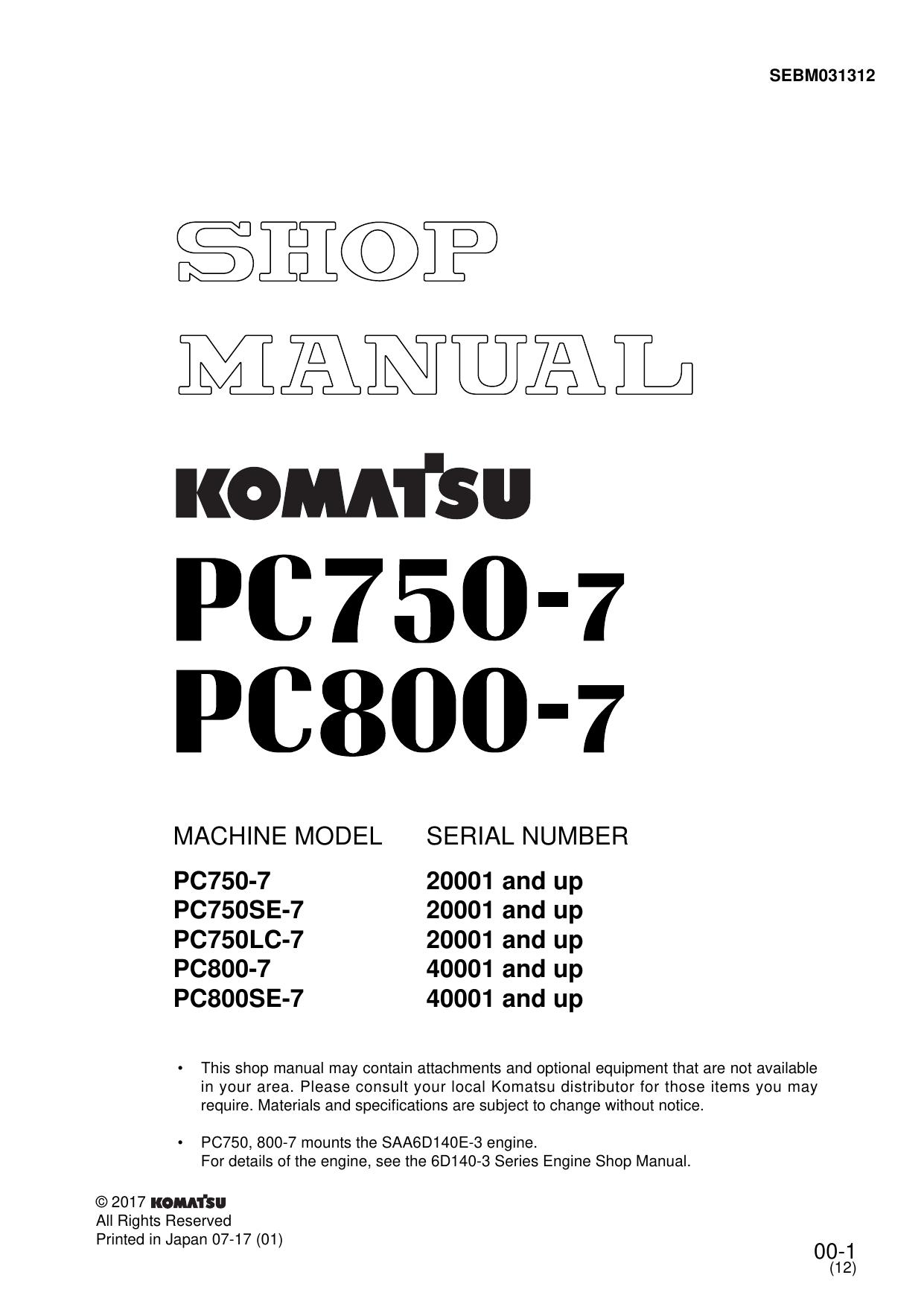 PC750-7, PC750SE-7, PC750LC-7, PC800-7, PC800SE-7